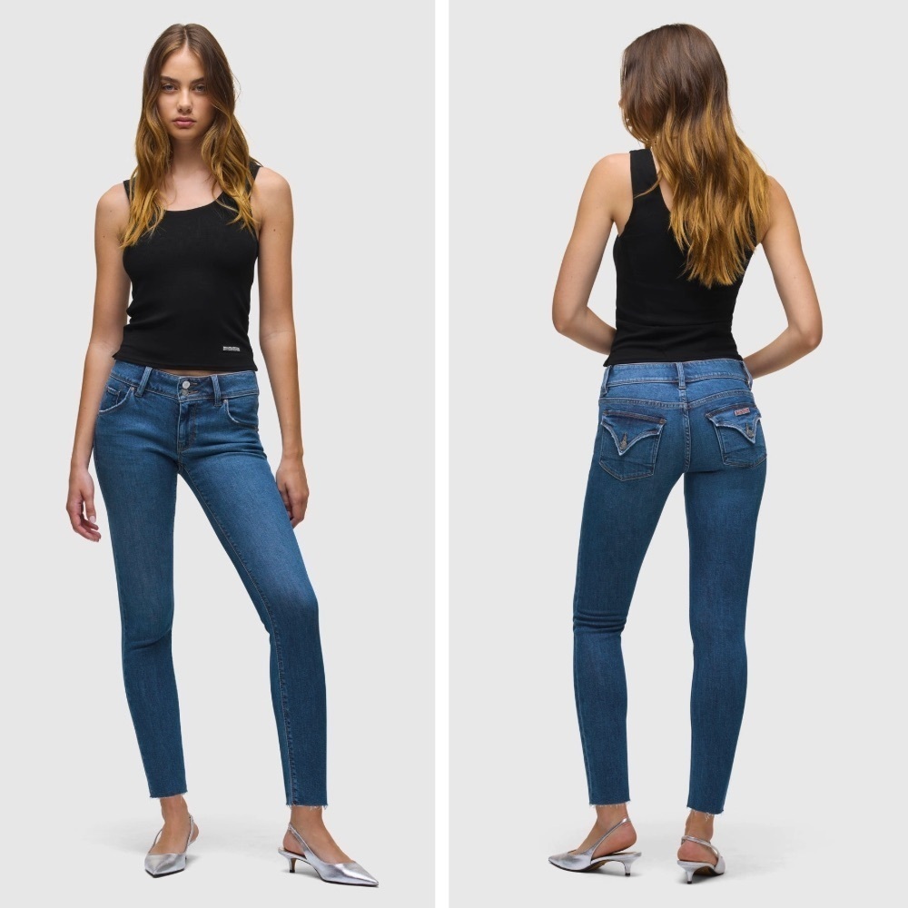 Hudson Collin Mid Rise Skinny Ankle Jeans, Back Flap Pockets & Raw Hem, Size 28